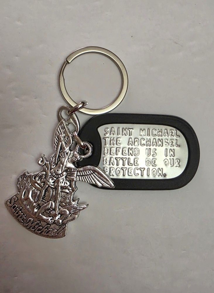 SAINT MICHAEL THE ARCHANGEL DEFEND US IN BATTLE RELIGIOS KEYCHAIN