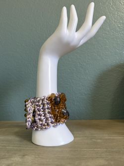 Wristband,crochet,crystal,gold,purple,