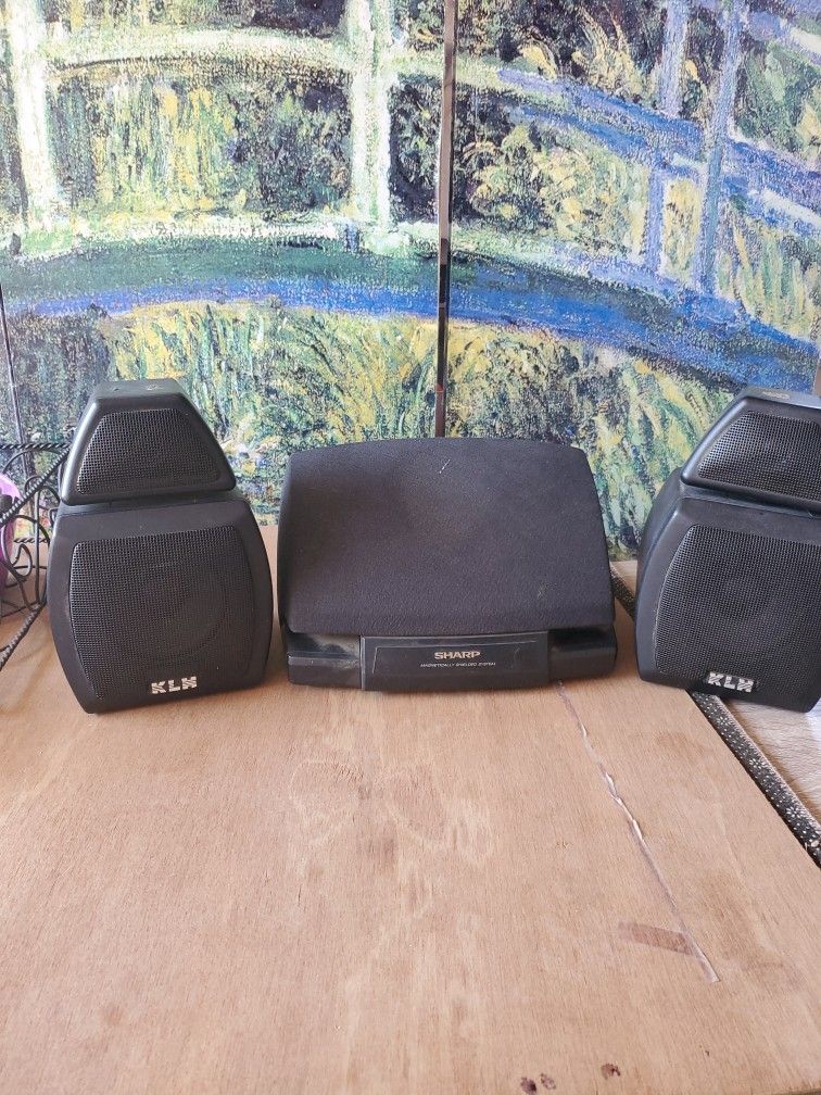 Set Of 2 HLK Audio Systems Swivel Head Speakers And One Sharp Surround Sound Speaker