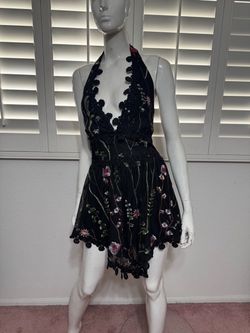 New 2xl black lace embroidered floral short dress festival rave boho cottage core gothic Bundle deals available please check out my other items and fo