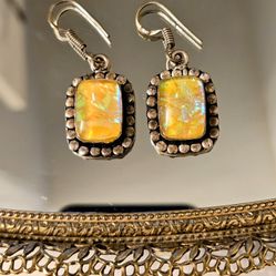 Yellow Triplet Fire Opal Earrings