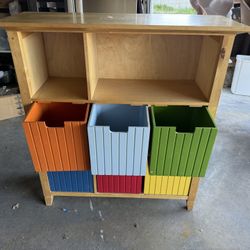 Adorable Cafekid Kids Toy Storage Cabinet – Solid wood frame with 6 bright colorful wooden  bins
