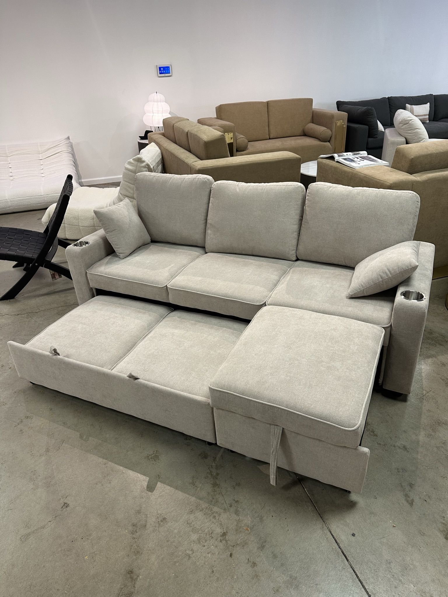 NEW Sleeper Sectional Sofa Chaise Couch with Pull Out Bed for Living Room or Guest Room