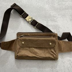 Loyofun Brown Leather Waist Messenger Fanny Pack