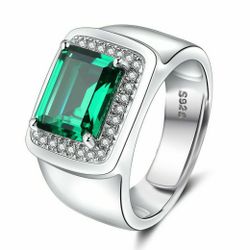 925 Sterling silver Ring Natural Gemstones Sapphire Stone Ring Adjustable Size Color Green 