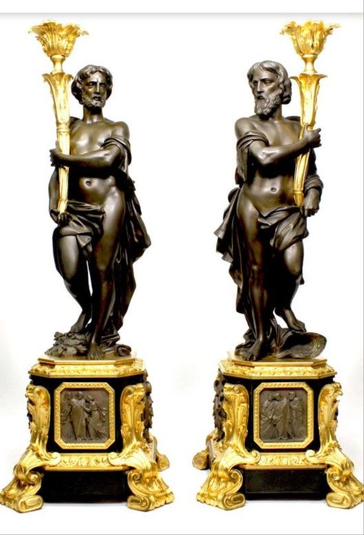"Expensive Pair French 19th Century Neoclassical Style Figural Candelabra by Henri Picard"