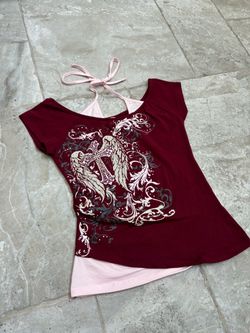 Digital Darling Burgundy Grunge Y2K Top