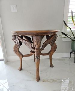 Vintage Carved Walnut Neoclassical Sphinx Accent Table
