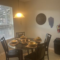 Round Glass Top Dining Table And 4 Chairs