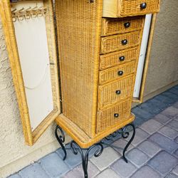 1960s Vintage Bamboo Lingerie Chest of Drawers Jewelry, Hollywood Regency Tall Dresser Coastal