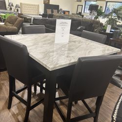 Counter Height Faux Marble Top Dining Table Set