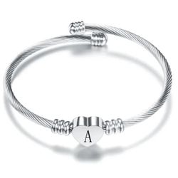 Stainless steel initial A letter Adjustable charm bracelet