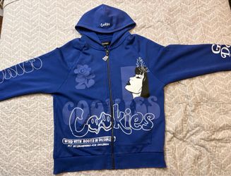 Cookies Men's Blue Full Zip Hoodie Size M Graphic Print Logo Pockets
