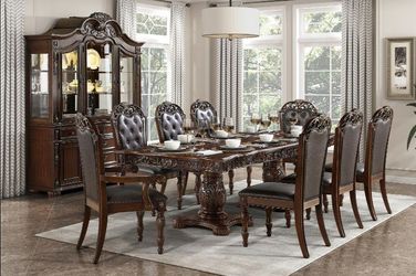 New Elegant Traditional Style Extendable Pedestal Dining Set 