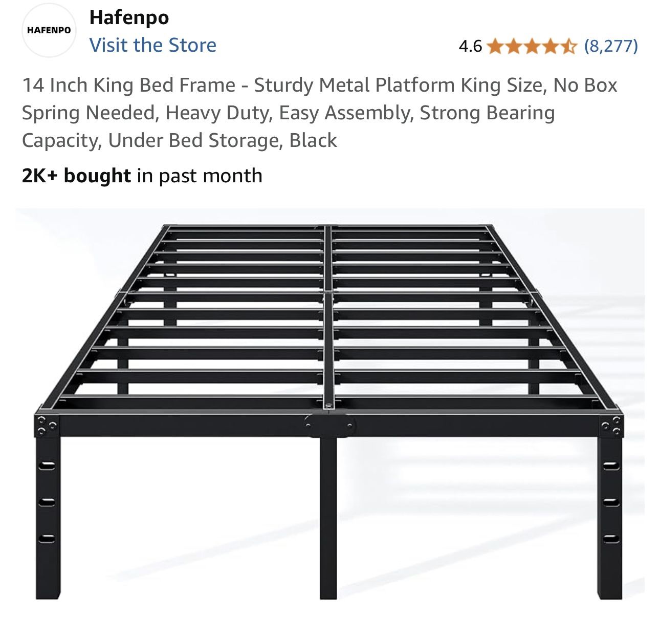 $30 Brand New Hafenpo 14 Inch King Bed Frame - Sturdy Metal Platform King