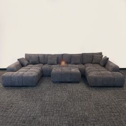 Oversized Lounge Style U-Shape Modular Double Chaise Sectional Sofa Couch with Ottoman