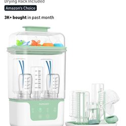 Momcozy Bottle Sterilizer and Dryer, Modular Nesting Space Saving Design, 6 Bottles Capacity, 4 in 1 Compact Sterilizer for Baby Bottles, Breast Pump 
