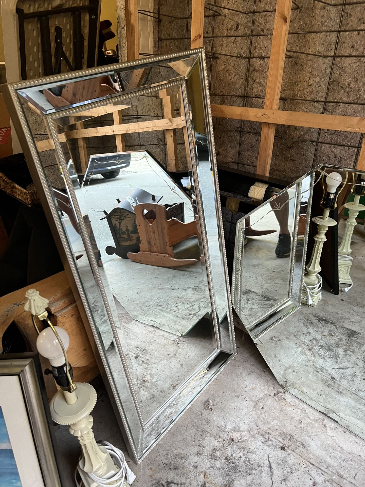 One 16’ HOG WIRE 2-8’ Wall MIRROR 40” Vintage Etched