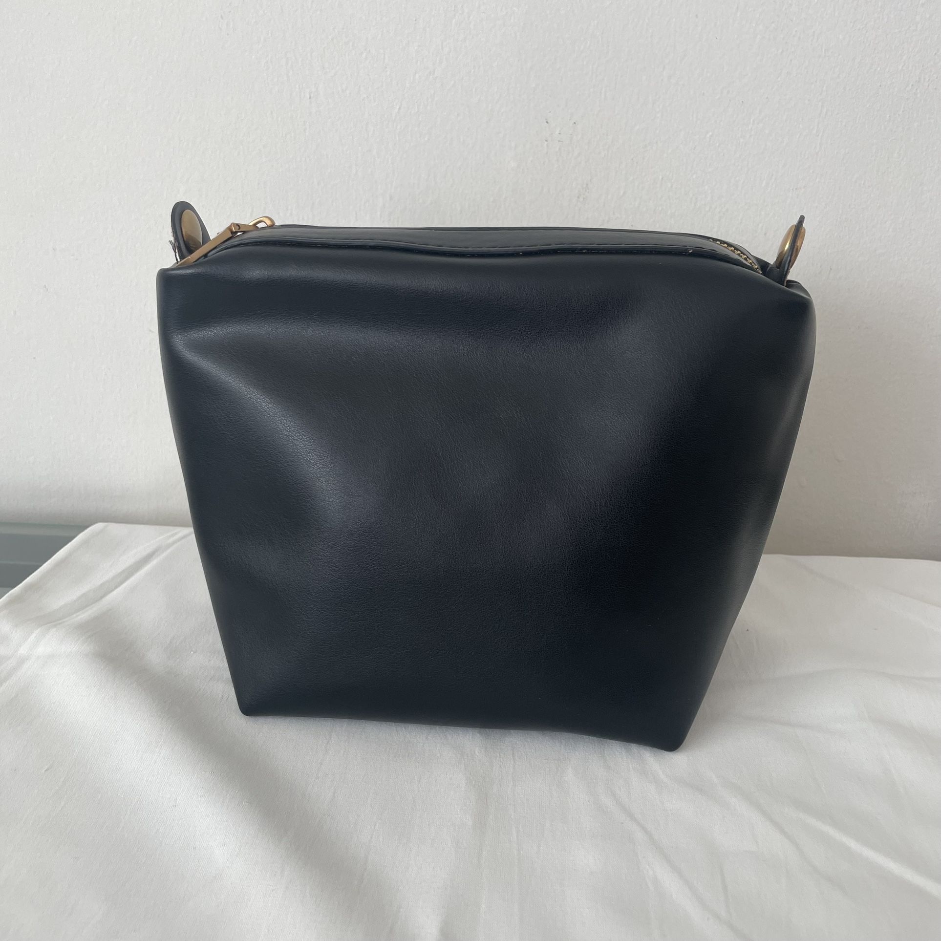 ZARA Black Faux Leather Makeup Bag Toiletry Organizer Pouch