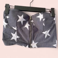 Grey and white star print crop top