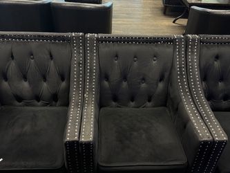 Black Tufted Accent Chairs with Nailhead Trim