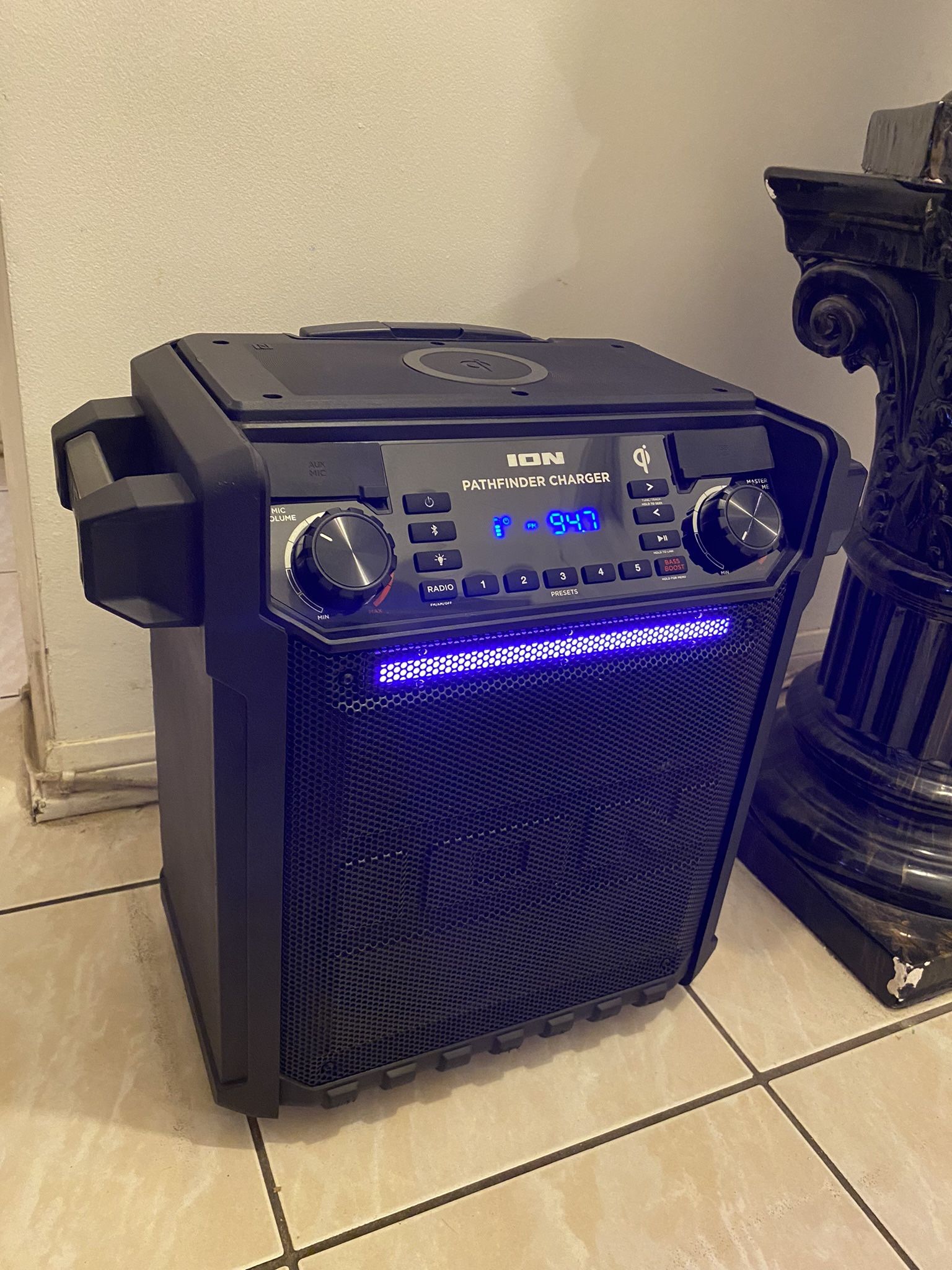 120 WATT ION Pathfinder Charger Bluetooth Portable Speaker with Wireless Qi Charging