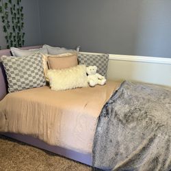 Twin Trundle Bed Frame- Purple Faux Leather