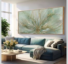 YJYart Abstract Canvas Wall Art Gold Line Wall Posters Green Wall Decor 36"x70" Oversized Artwork for Bedroom Dining Room Walls