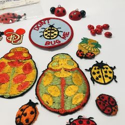 Vintage Lady Bug and Mickey Mouse Bulk Embroidery Patch And Buttons 30 Pieces. 