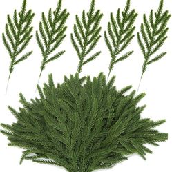 Pcs Christmas Real Touch Norfolk Stems, 17Inch Artificial Pine Branches Faux Evergreen Pine Sprigs Fake Foliage Greenery Picks for Christmas Wreath
