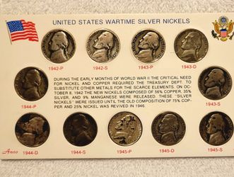 United States Wartime Silver Nickels Complete Set