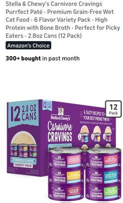 Stella & Chewy's Carnivore Cravings
Purrfect Paté - Premium Grain-Free Wet
Cat Food - 6 Flavor Variety Pack - High
Protein with Bone Broth - Perfect f
