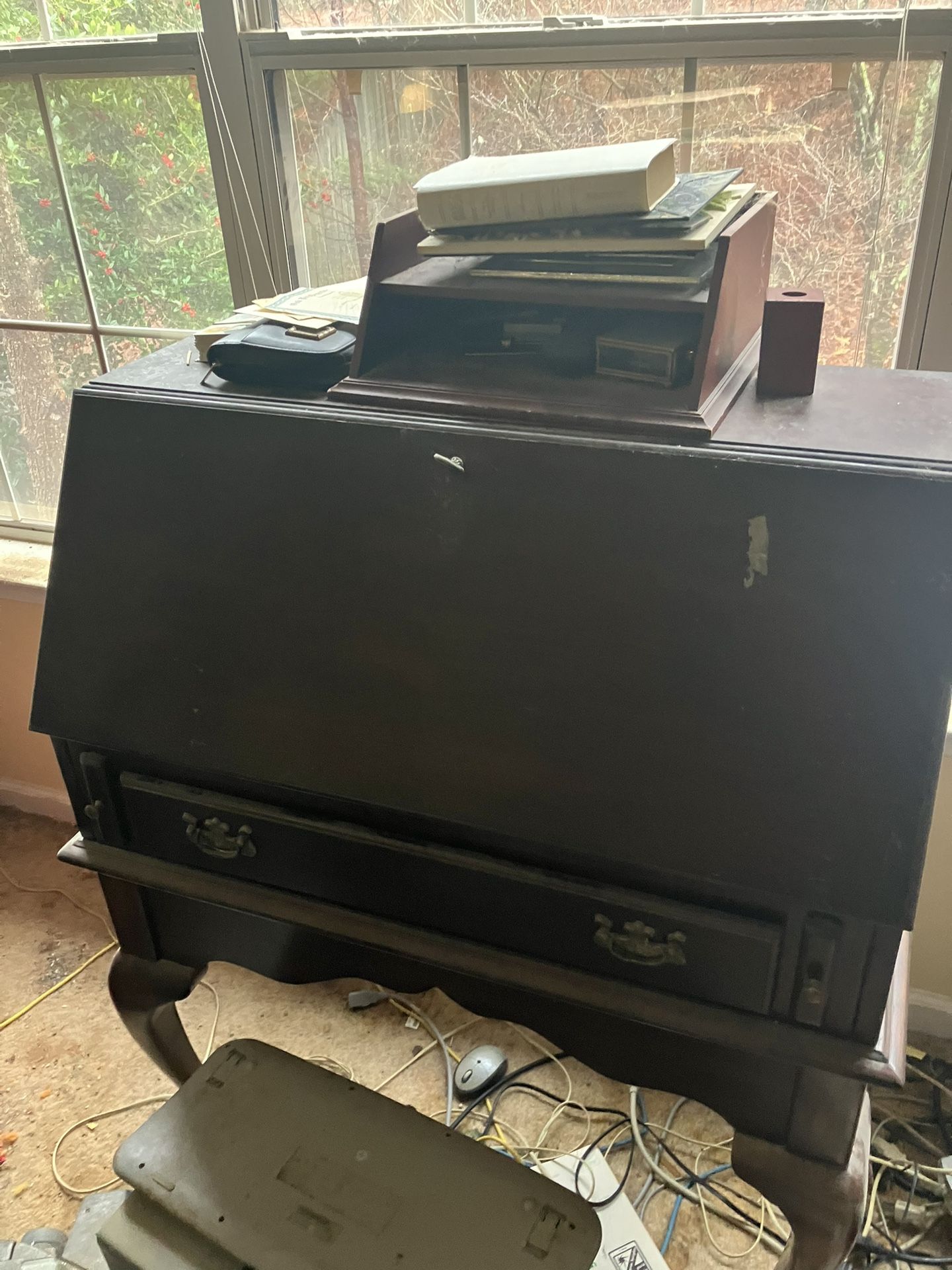 Wood Desk Computer Console Fold Down Real Wood Nice