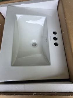 Swiss Madison Well Made Forever SM-VT324-3 Ceramic Vanity Top Sink 24" with Three Faucet Holes, Glossy White