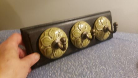 Vintage ceramic 3 hook coat hangar Olive color