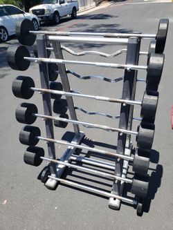 Fixed Barbells Gym Weights Urethane Rubber Olympic Weight Set Straight Bar And Ez Curl Bars