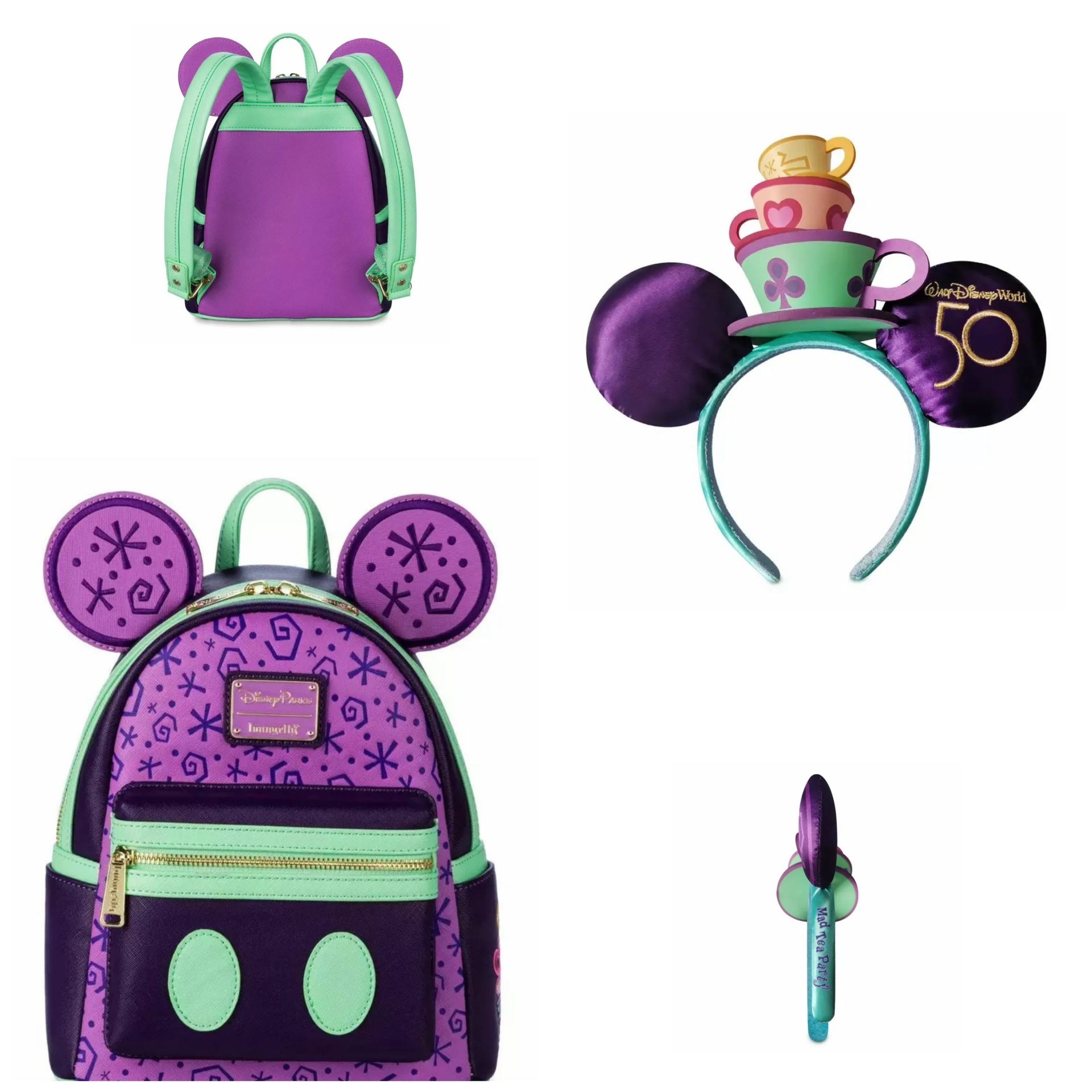 Disney Loungefly Mickey Mouse Backpack And Mickey Ears Mad Tea Party