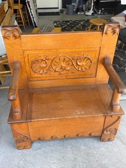 Antique Oak Hall Bench with Storage