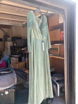Green polyester  Long Sleeve Maxi Dress