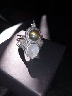 Silver and multi stone mood ring