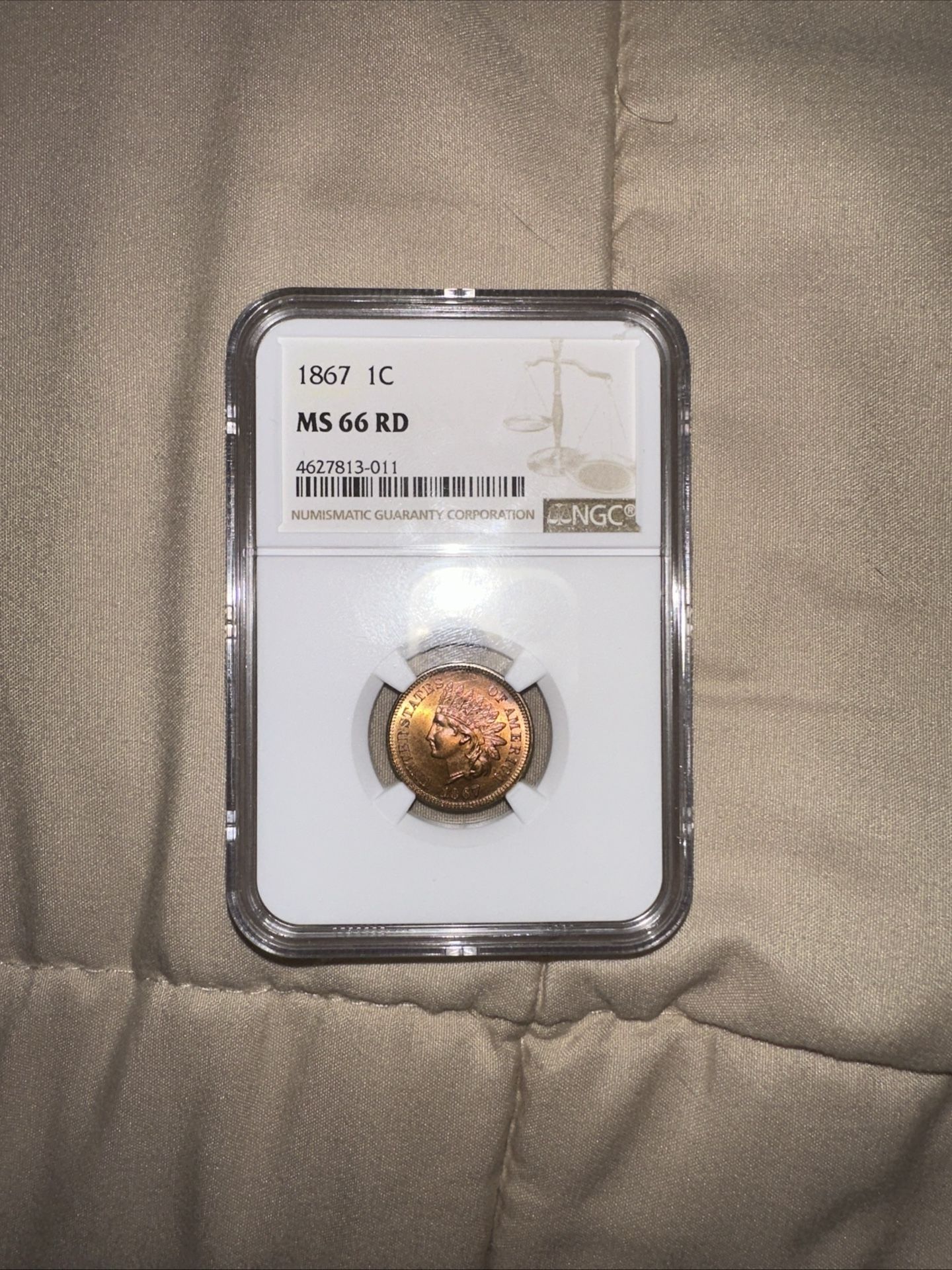 1867 Indian Head Cent NGC Graded MS66 RD