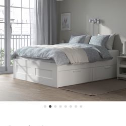 IKEA Brimnes Queen Bed Frame White FREE, Some Screws Broke Through The Boards Dividing Drawers.Perfect For Parts Or Garage Bed