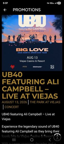 UB40 8th Row Seats