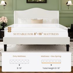B734 $100  Queen Size Bed Frame with Elegant Wingback Headboard,Upholstered Platform Bed with Modern & Luxurious Design,Sturdy Wooden Slats,No Box Spr