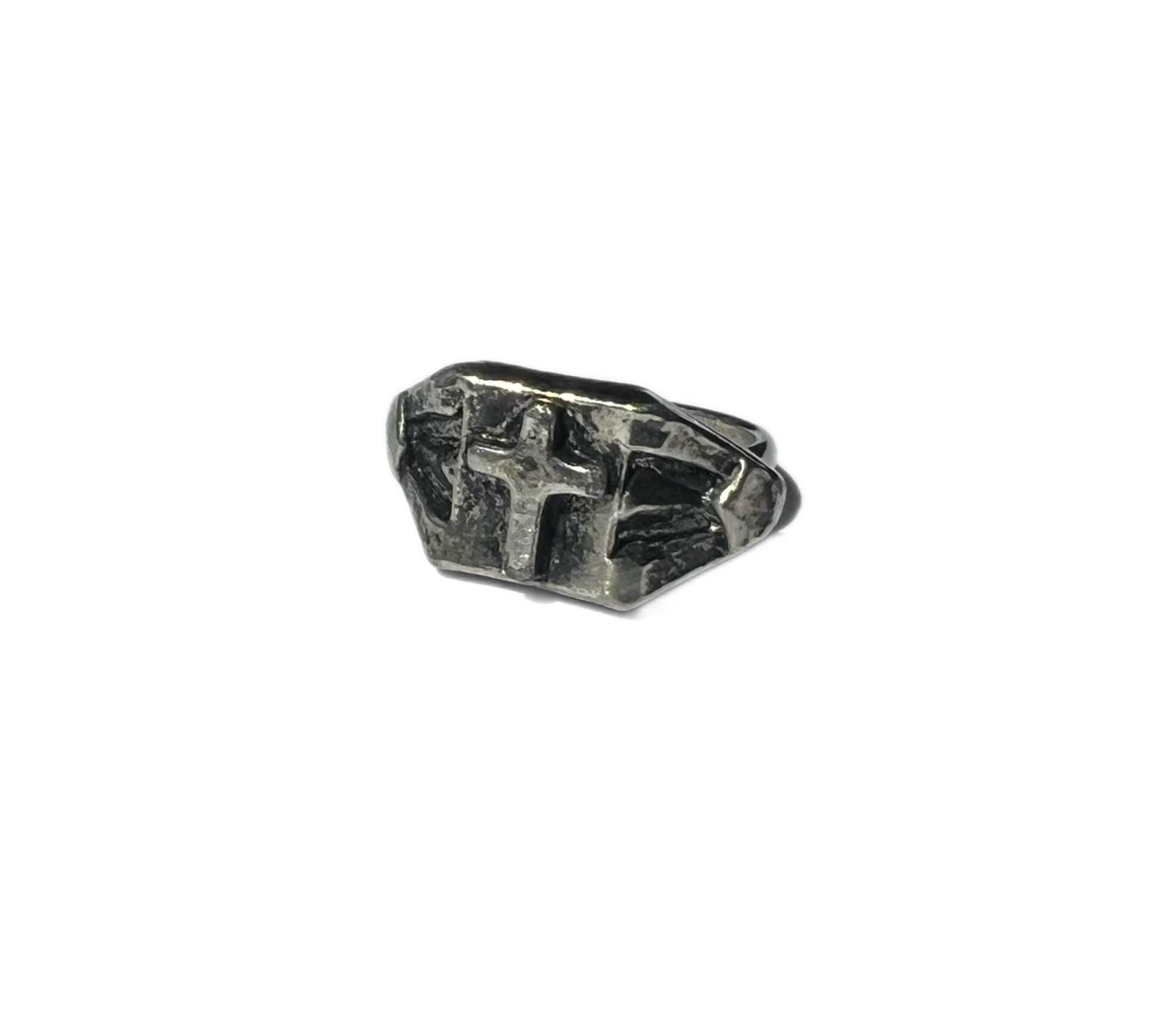 Silver tone ring with cross, size 6