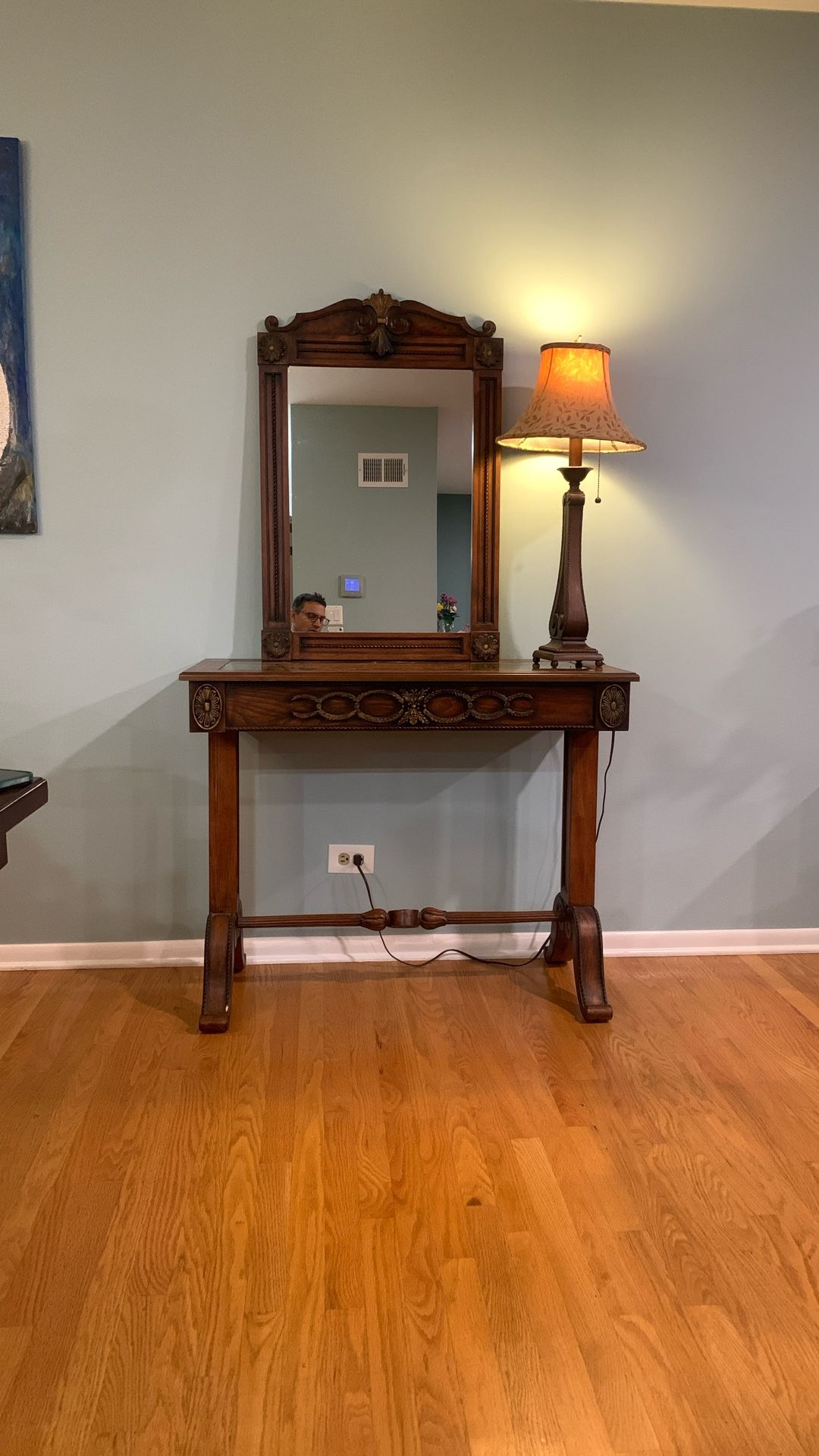 Hallway Table, Mirror, Table Lamp