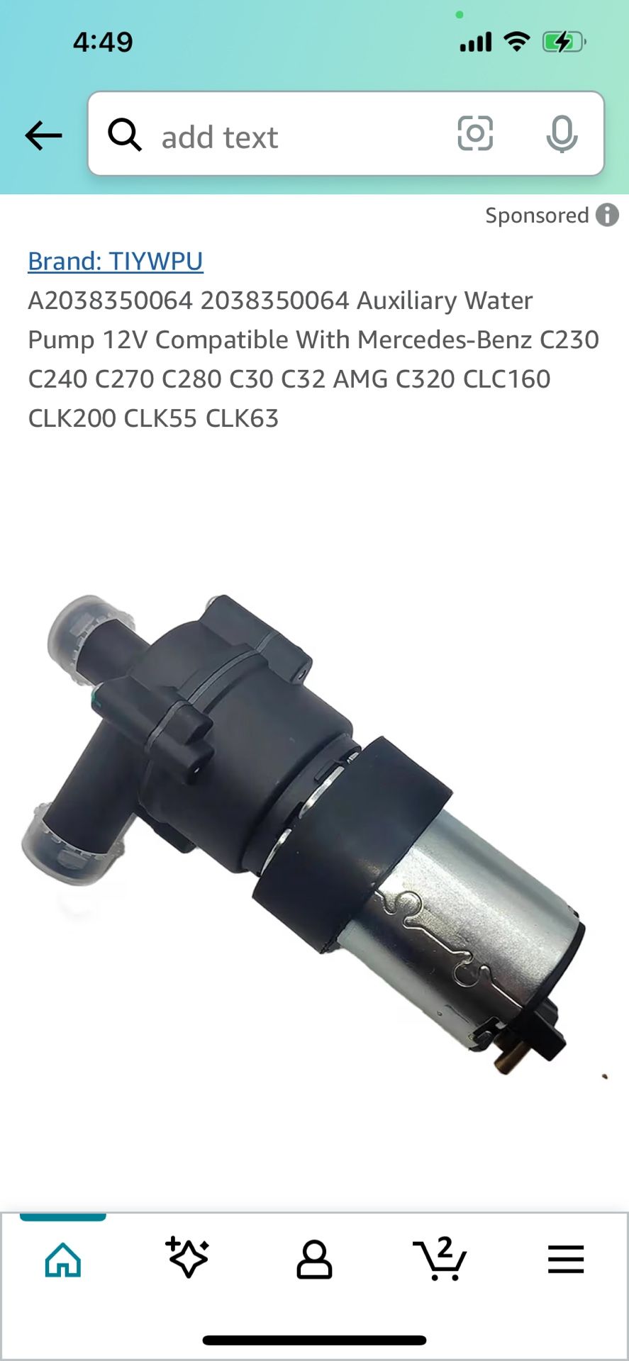 Mercedes Auxiliary Water Pump