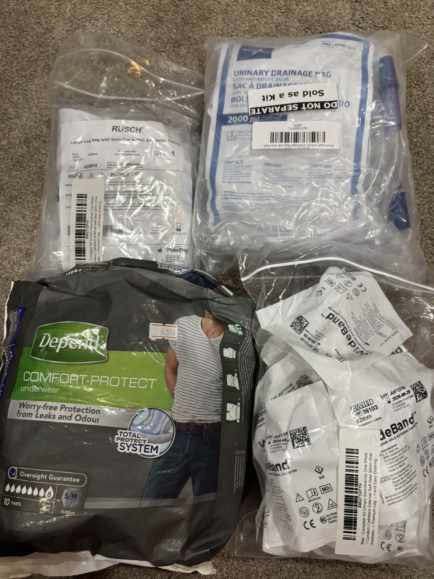 Medical catheters and bags unused
