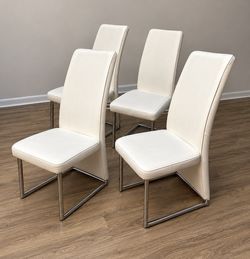 Set of 4 White Faux Leather Dining Chairs