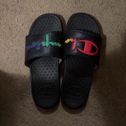 Champion Slide Sandals Black Rainbow Logo